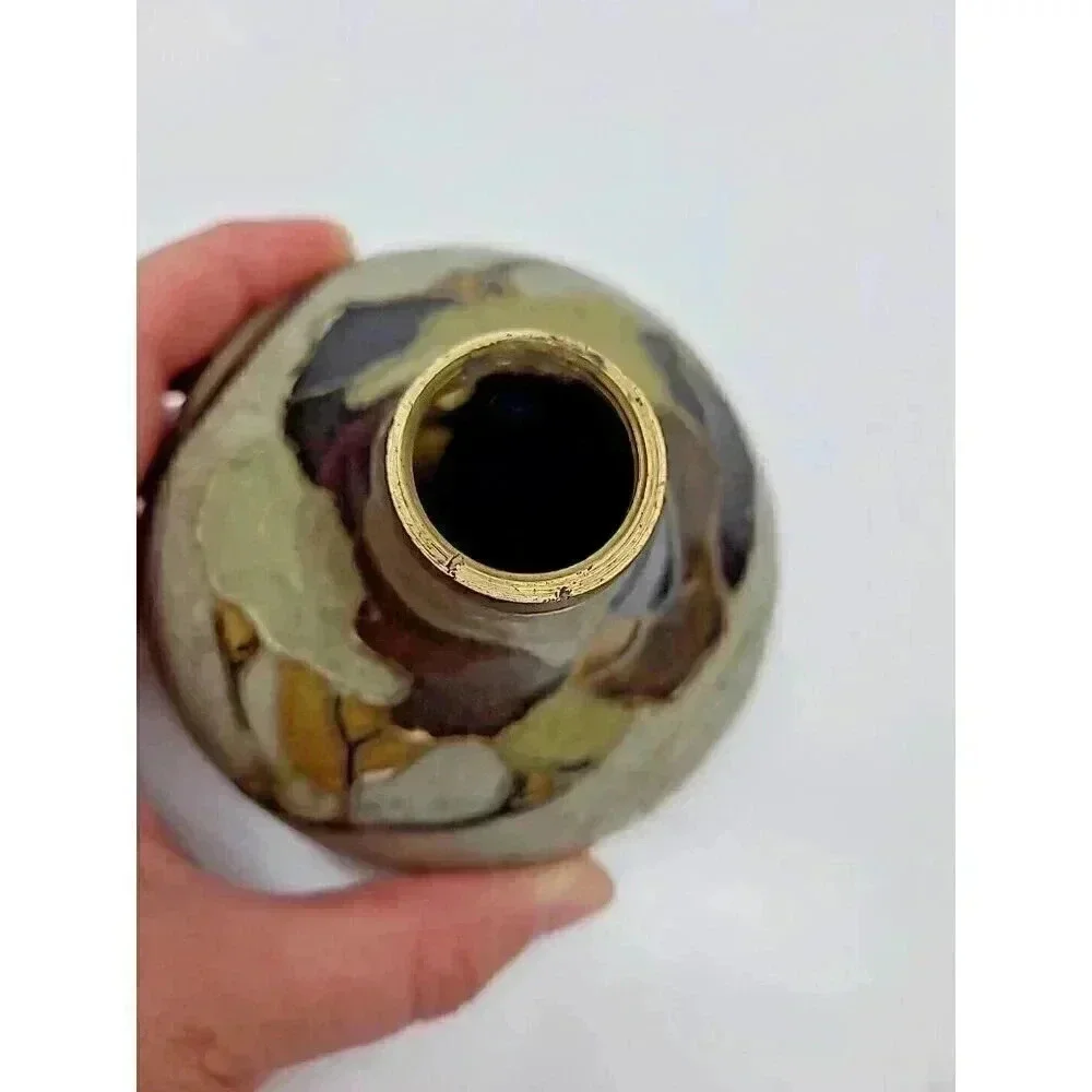 Vintage Brass Oil Pot Hand Clad with Ceramic Details Unused